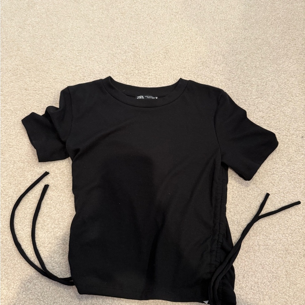 Zara Classic Black Crew Neck Top